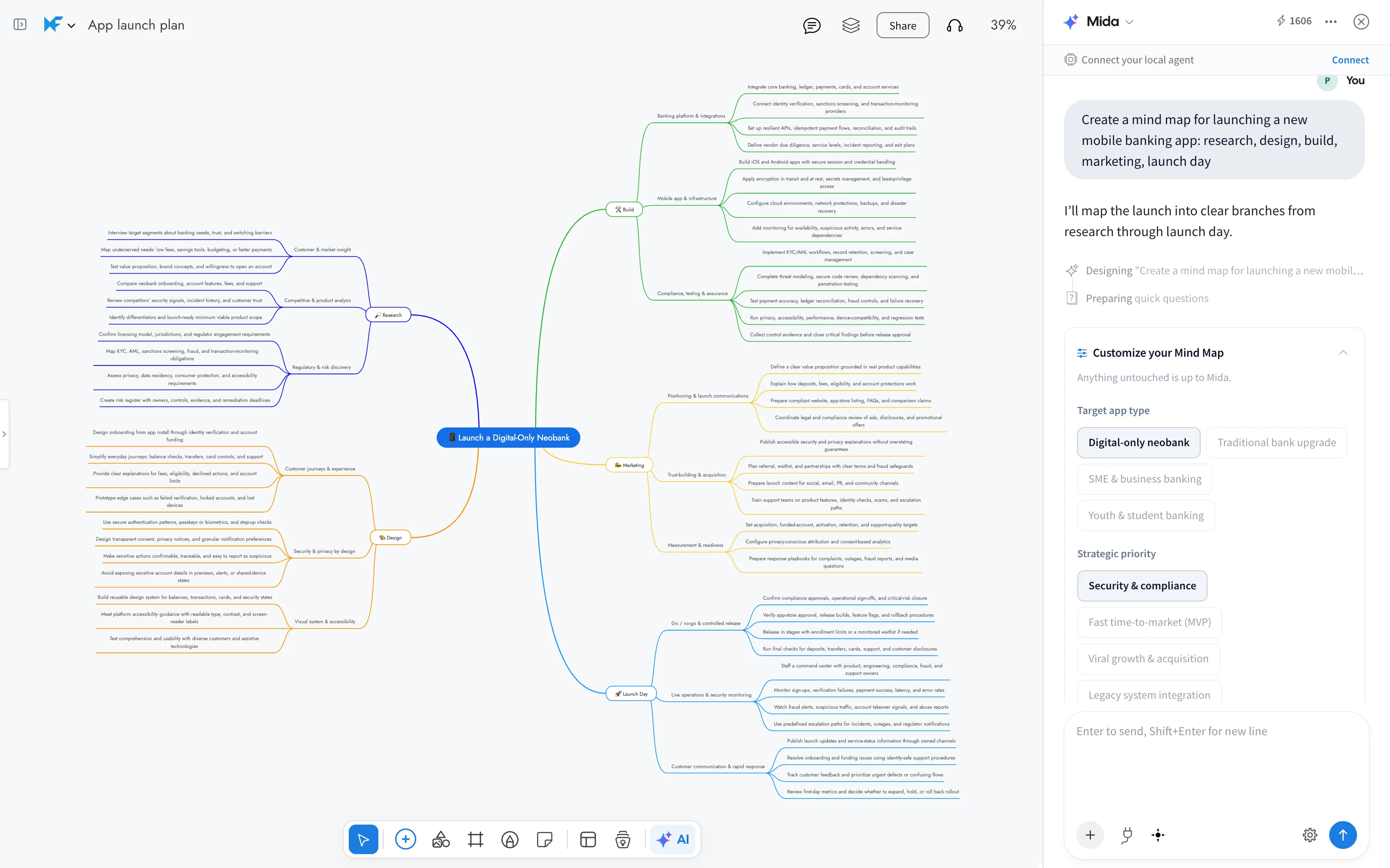Mida building a mind map on a MockFlow board