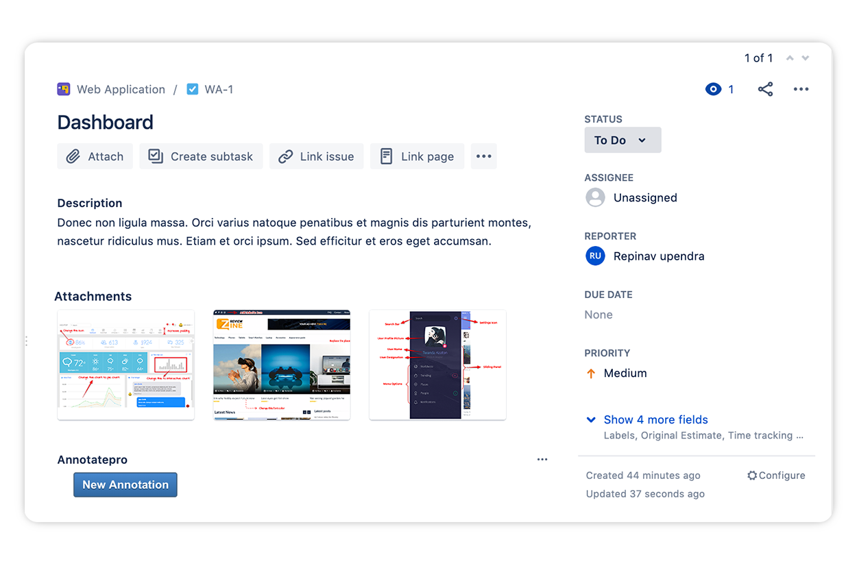 Annotated images in the Jira issue attachments