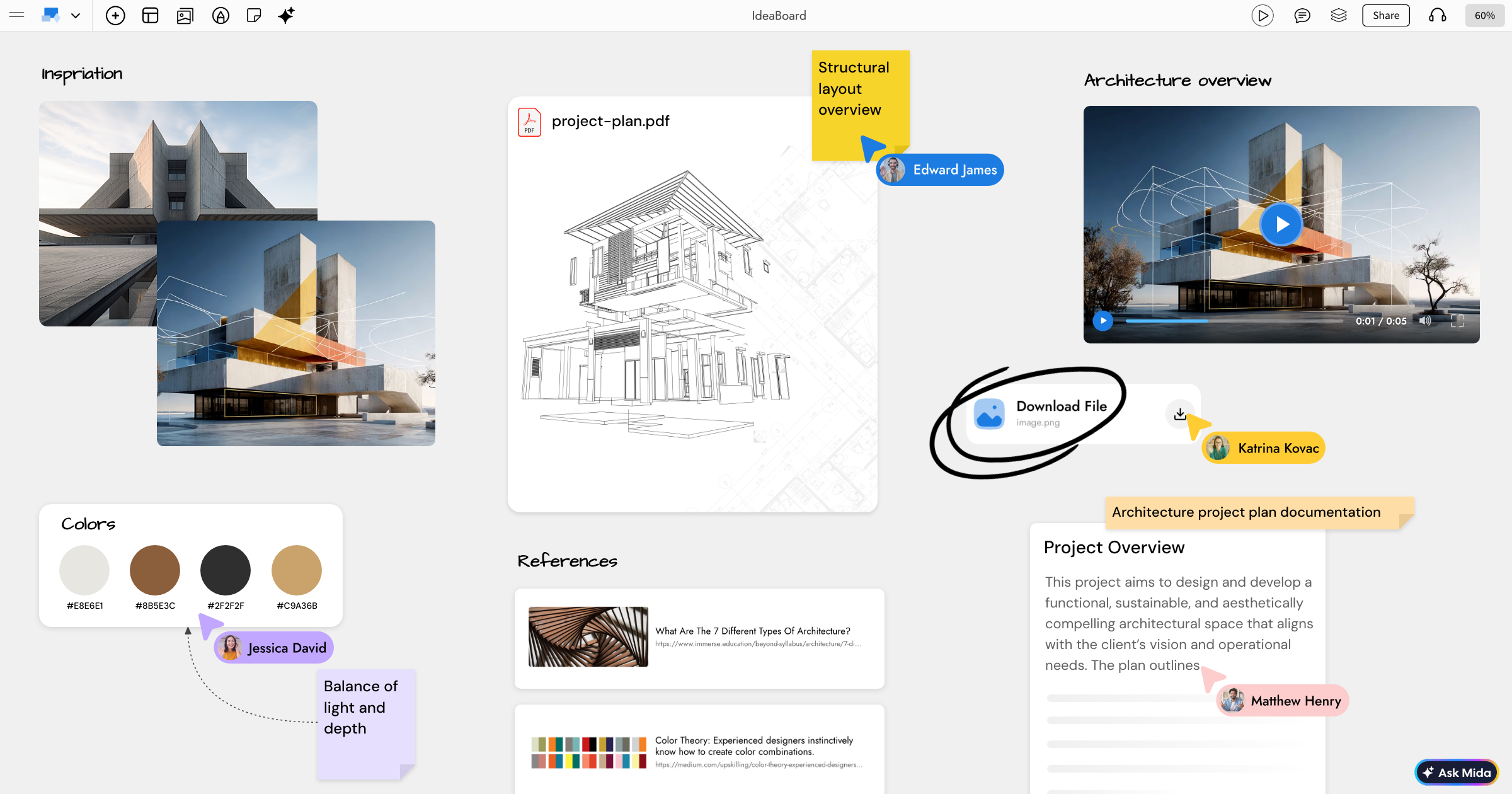 Organize research documents, brand assets and references on your board